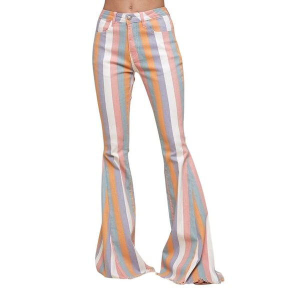 NWOT Wisteria Lane Womens Multi-Color Striped Super Flare Bell-Bottom Jean S - Picture 2 of 14